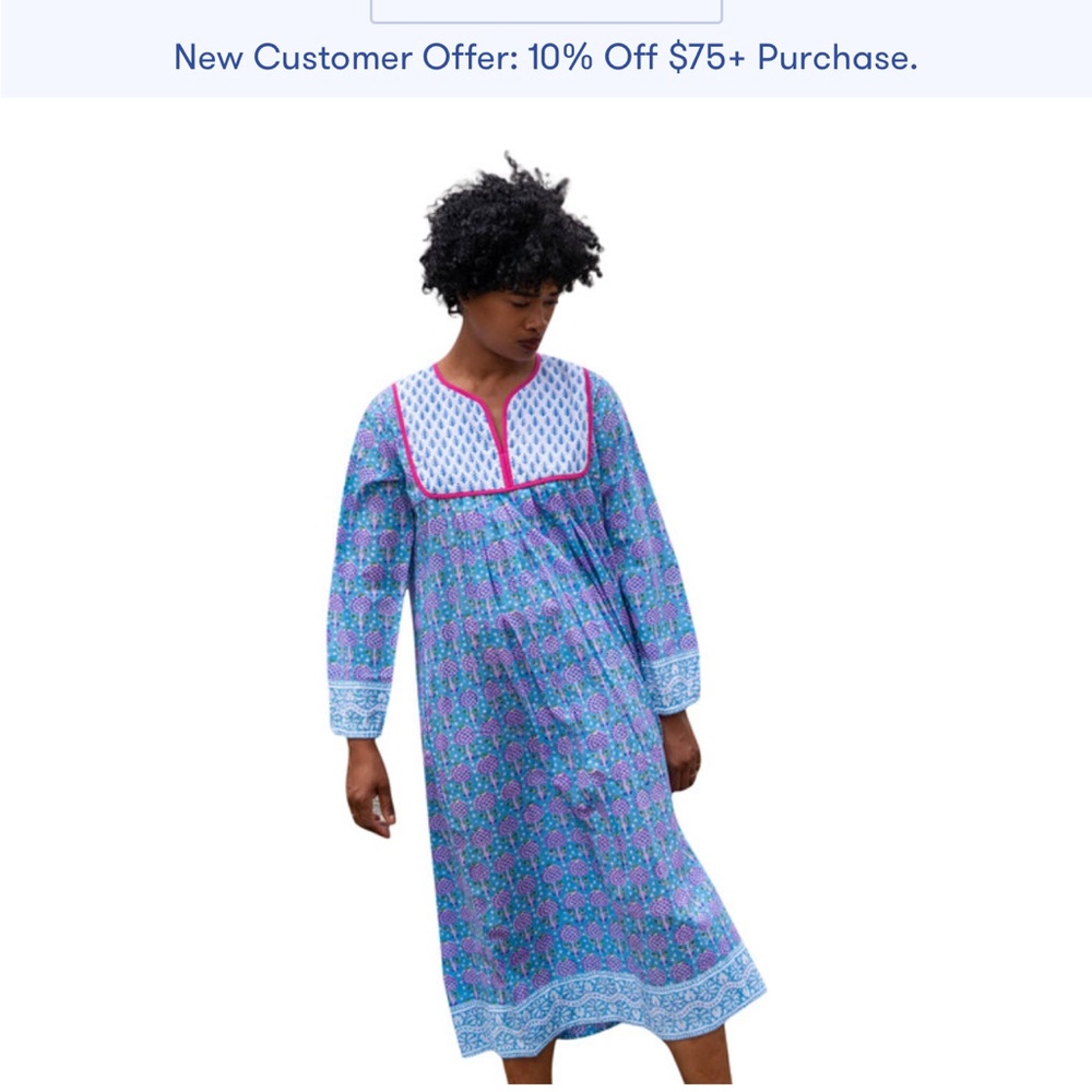 SZ blockprints Kitty Dress London Blue Pineapple Print 100% cotton India nwot